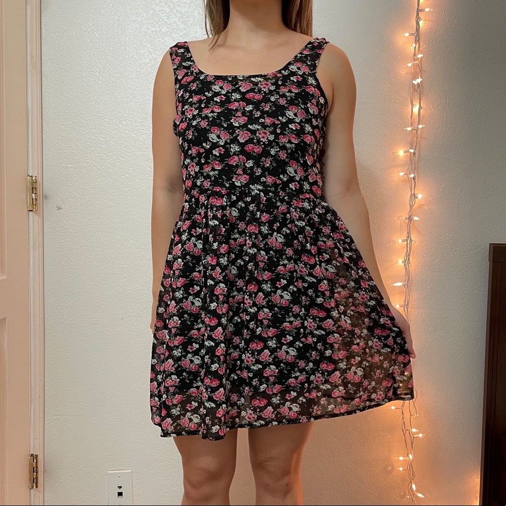 Forever 21: flowy black floral mini dress